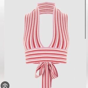 Striped Halter Neck Top - Red and White